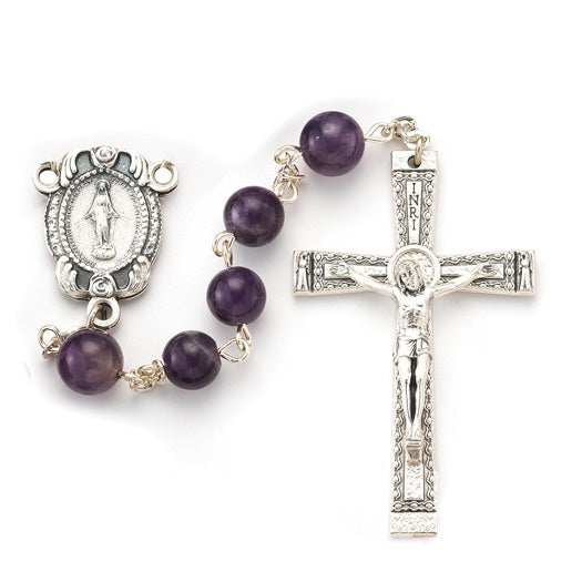 8MM Genuine Amethyst Round Bead Rosary