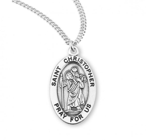 St Christopher SS Small Oval Necklace 20 Inch Chain