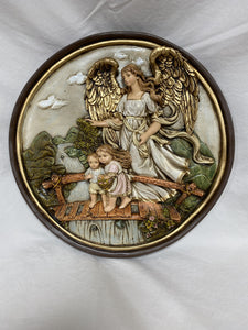 10" Round Guardian Angel Hand Painted Plaque