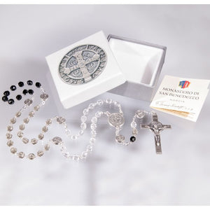 St Benedict Tricolor Crystal Bead Rosary