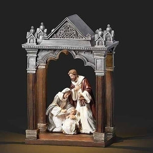 12"H LED Church With Holy Family Nativity