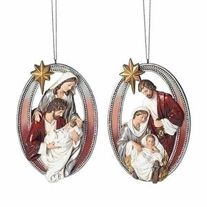 5.5" Nativity Ornament in Burgundy and Pewter Colors