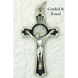 3" St Benedict Black/Silver Crucifix Corded