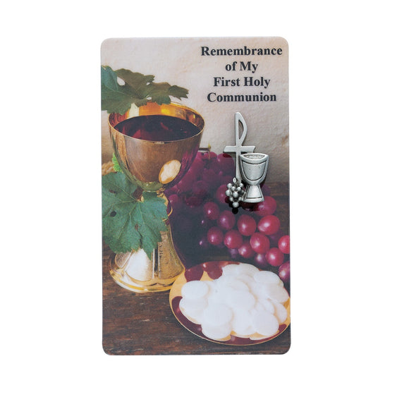 Remembrance Of My First Holy Communion Prayer Card and Pin