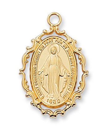Medium Fancy Gold over Sterling Miraculous Medal Necklace18 Inch Chain