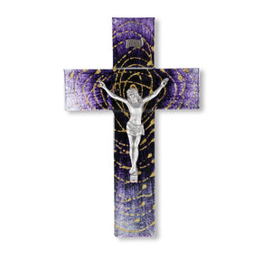 10” Gold Halo Purple Stained Glass Crucifix