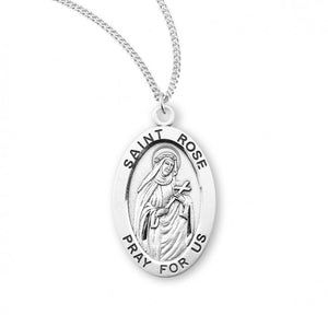 St Rose SS .9" Small Oval Medal Necklace 18" Chain