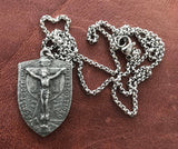 Crucifix Shield Men's Necklace 24 Inch Chain