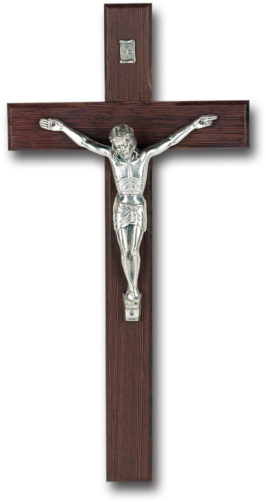 12” Italian Walnut Crucifix with Silver Corpus