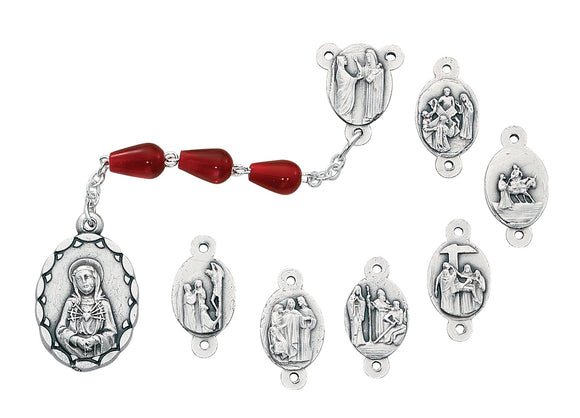 Red Teardrop Rosary of the 7 Sorrows Chaplet