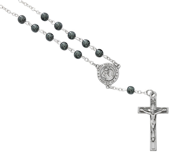 Hematite St Christopher Auto Rosary