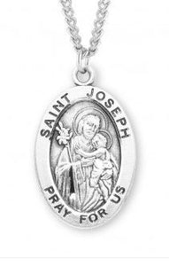 St Joseph SS Large 1.1" Oval Necklace 24" Chain