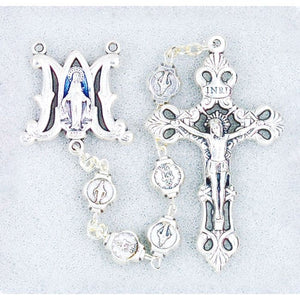 8mm Silver Blue Enameled Miraculous Medal Bead Rosary