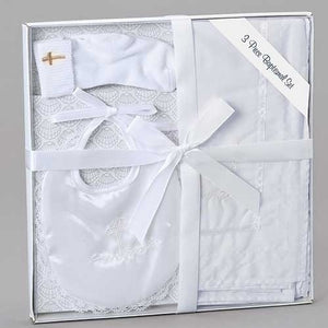 3 Piece Baptism Gift Set, Bib, Blanket, Socks