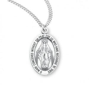 Large Oval SS 1.1" Miraculous Medal Necklace 20" Chain