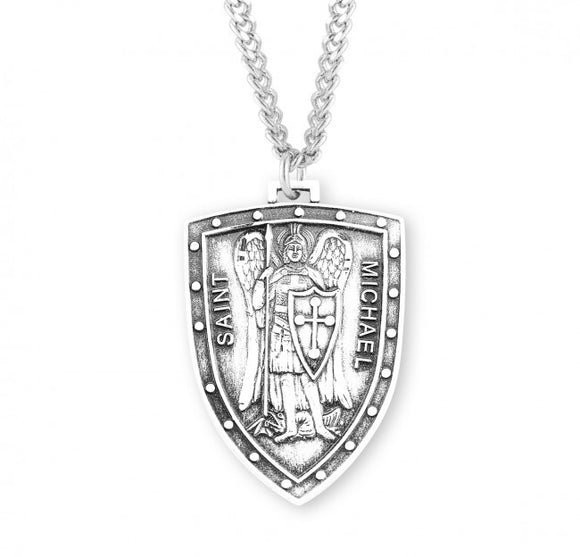 St Michael SS Large Shield Necklace