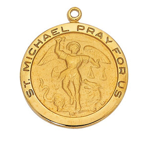 St Michael Gold Over Sterling Large Round Necklace 24 Inch Chain