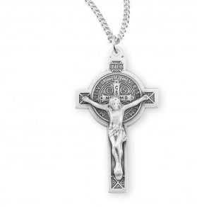 SS 1.3" St Benedict Jubilee Medal Crucifix Necklace 18" Chain