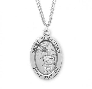 St Sebastian SS Xtra Large 1.3" Oval Necklace 24" Chain