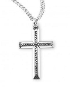 SS Black Enameled 1.3" Cross Necklace 20" Chain
