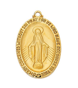 Large Gold Over Sterling Miraculous Medal Necklace 24 Inch Chain