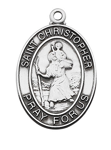 St Christopher SS Large Oval Medal Necklace