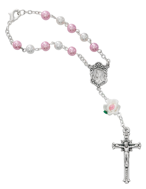 White And Pink Pearl Auto Rosary