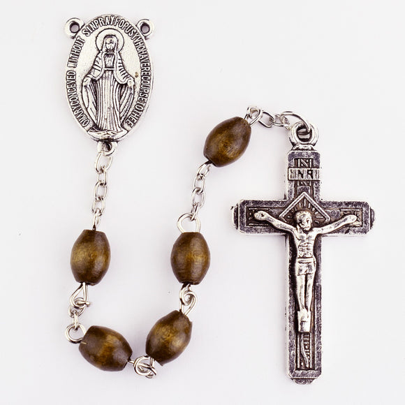 Brown Wood Rosary Miraculous Medal Center