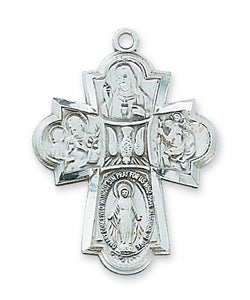 Large 1.2" SS 4-Way Medal Cross Necklace 24" Chain