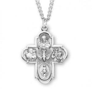 SS Large 1.4" 4-Way Medal Necklace 24" Chain