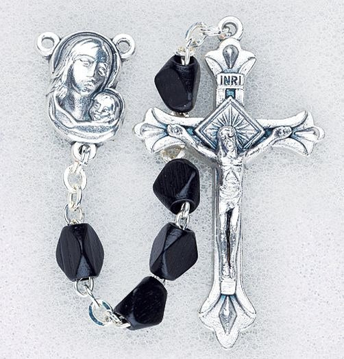 6mm Black Boxwood Triangular Bead Rosary