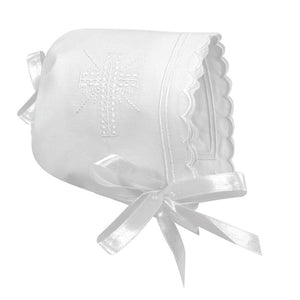 Cross Baptism Bonnet- Scallop Edge