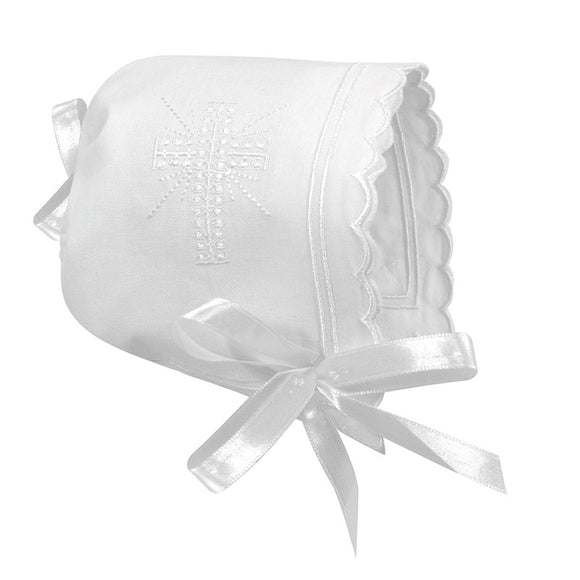 Cross Baptism Bonnet- Scallop Edge