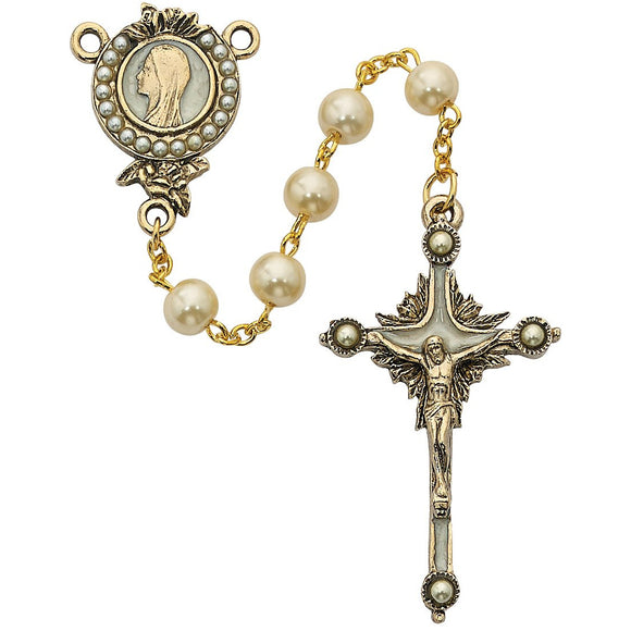7mm Pearls of Mary Deluxe Gold Rosary