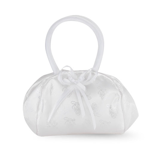 White Satin Chalice Brocade First Communion Purse With Bow