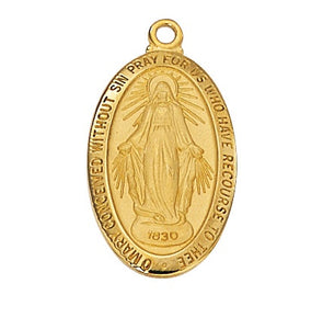 Medium 1" Gold Over SS Miraculous Medal Necklace 18" Chain