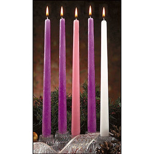 12" Advent Taper 5 Candle Set Purple, Pink And White