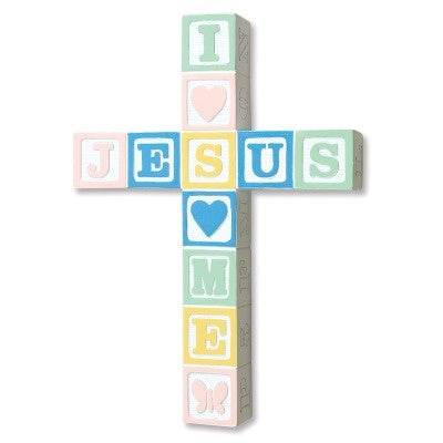 Jesus Loves Resin Block Cross Pastel