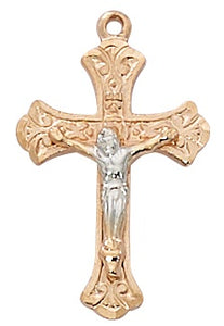 Small Rose Gold SS Tutone Crucifix Necklace