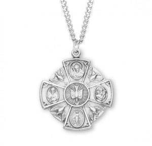 SS 1.2" Round 4-Way Medal Necklace 24" Chain