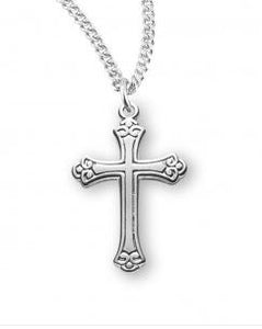 Swirl Tipped .8" SS Cross Necklace 18" Chain