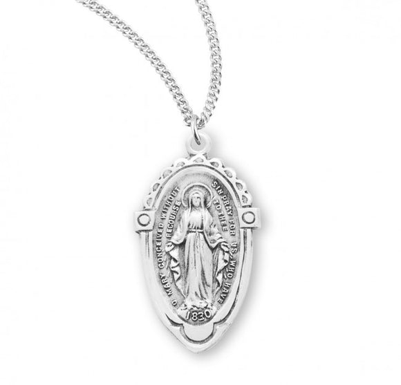 SS Elongated Oval Miraculous Medal Necklace