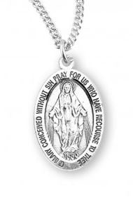 Small Oval SS Miraculous Medal Necklace 18 Inch Chain