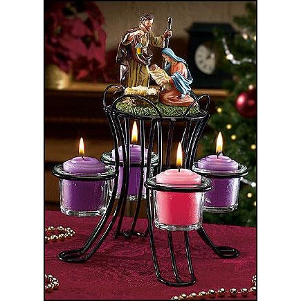 Nativity Advent Wreath With Votive Candle Holders