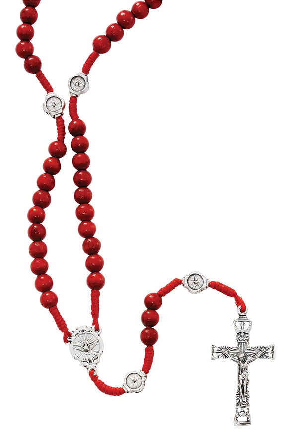 Red Wood Holy Spirit Corded Rosary