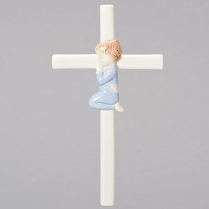 7.5" Praying Boy Porcelain Cross