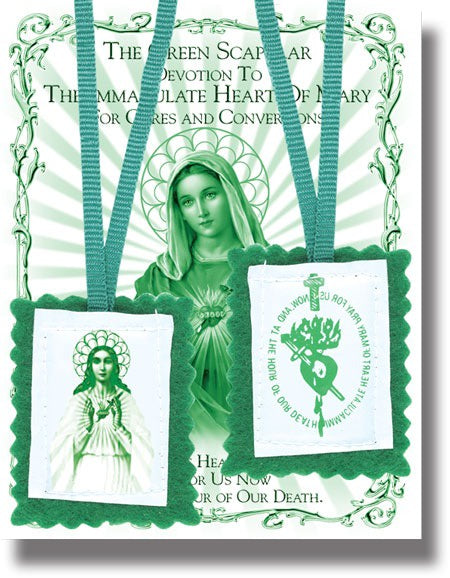 Green Scapular With Holy Card