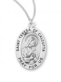 SS St Teresa of Calcutta Lg Oval Medal 24 Inch Chain