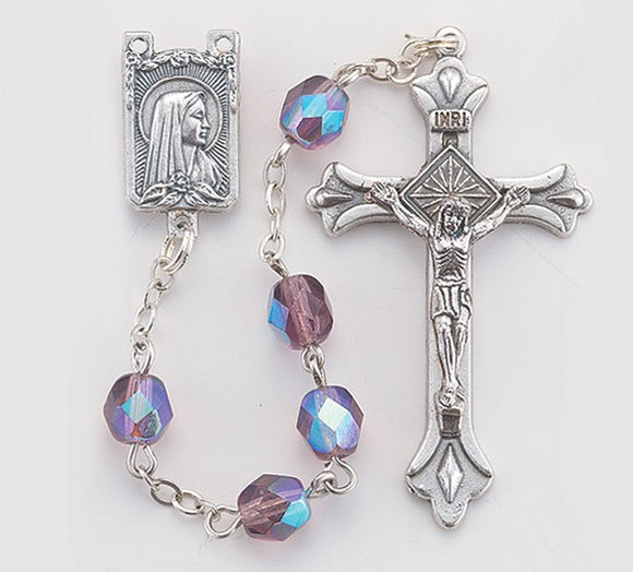 6mm Amethyst Tin Cut Czech Glass Bead Rosary