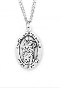 St Christopher SS Large Oval Necklace